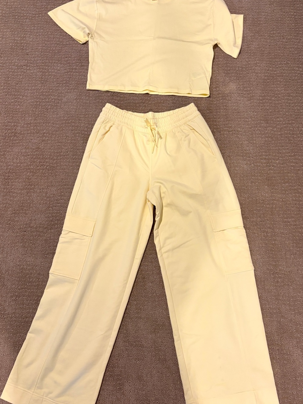 Athleta Soft Cream Wide-Leg Cargo Sweatpants